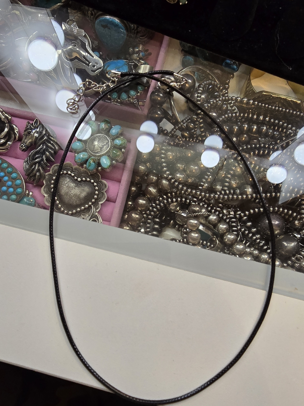 Corded Necklace with Silver Clasp - Black 18"